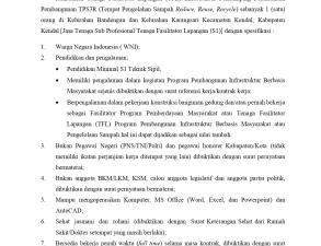 REKRUTMEN TENAGA FASILITATOR LAPANGAN (TFL) INFRASTRUKTUR